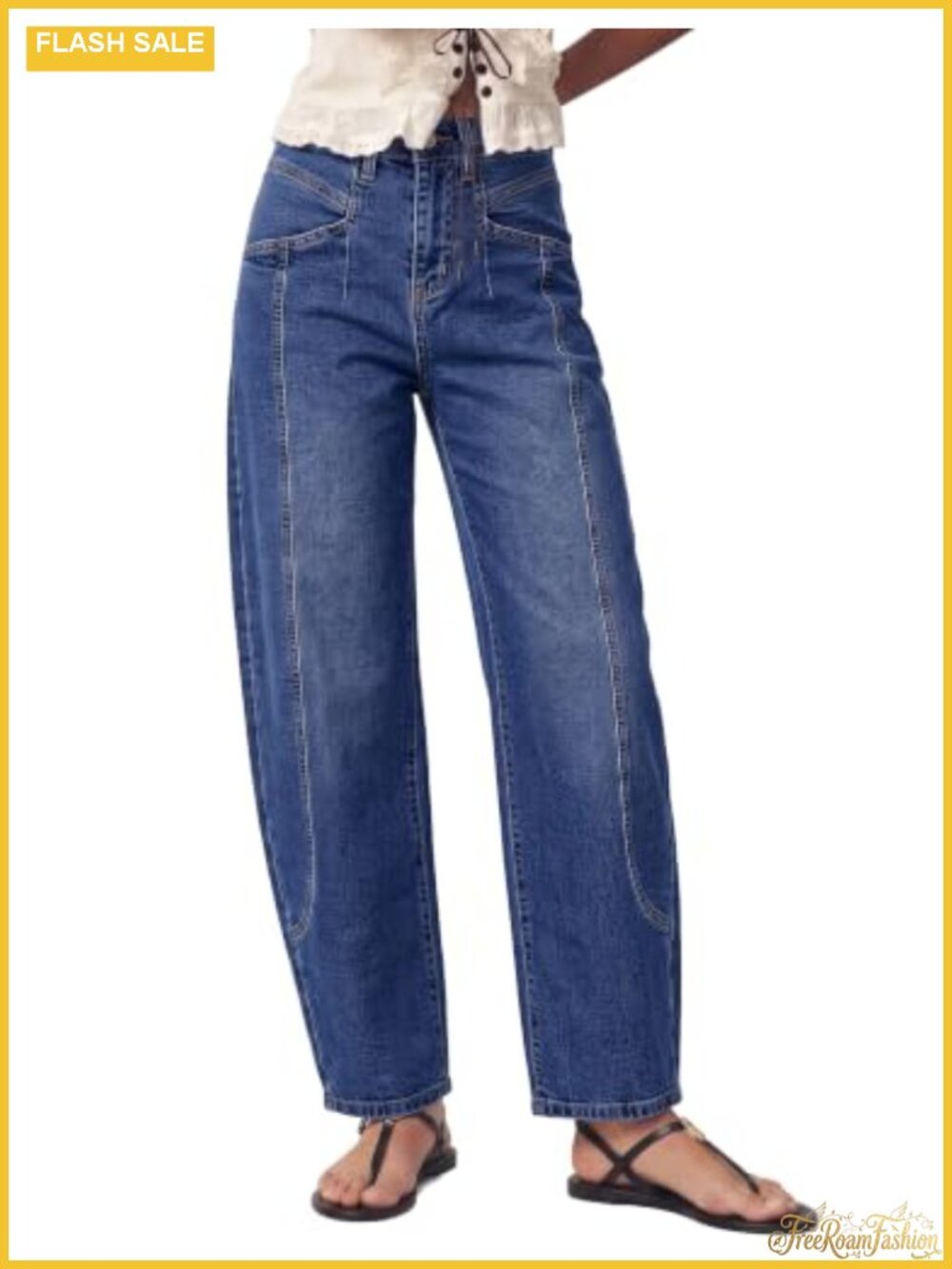 Barrel Jeans Women Baggy High Waisted Stretchy Ankle Denim Pants Cotton Blend